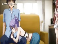 Busty nerd in glasses sucks the cock of dude with girlfriend in cheating anime