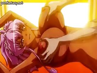 Purple-colored hentai slut gets her body destroyed by a kinky male
