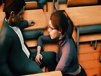 Nerdy teacher seduces her anime student in the classroom