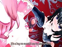 Shemale pink-haired anime girl fucking a sexy magician