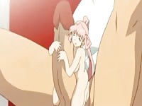 Pink-haired anime dwarf girl riding a big hard cock