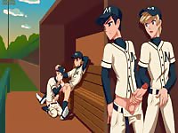 Gay anime porn video of baseball players circle jerking