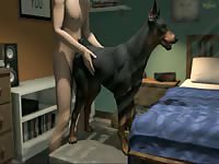 Man having dog anal sex with his black pet dog