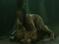 Alien hentai slut riding a man's hard fat cock