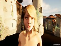 Blonde blowjobs 3D cock and got facial