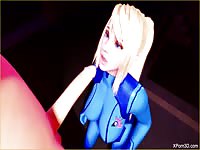 Hot and busty 3D blonde sucks a huge hard cock