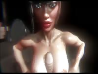Big dick 3D shemale turned into a demon and masturbates