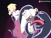 Demonic lady venom fucking a blonde girl's pussy in hentai porno
