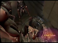Horny submissive 3D slut chained while getting fucked by monstrous tentacle 