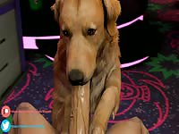 Dog giving blowjob to a man's big hard hentai dick