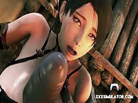 Young busty 3D babe deepthroating monster's huge black cock