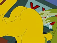 Green tentacle monster hard fucking a sexy yellow simpson hentai girl