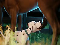 Dog sucking a big horse dick in 3D animal porno