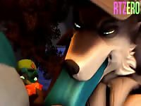 Wild 3D wolf deep throating dominant musculine wolf's dick