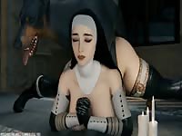 Hot and sexy nun with big tits praying while having hentai dog sex