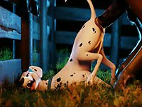 Furry white dog got banged by a big dog dick