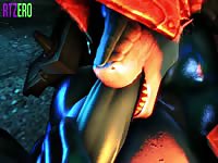 Musculine faceless monster got his dick sucked by horny dinosaur 