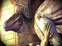 Diinosaur sucking the huge cock of muscular 3D dude