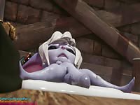Futanari 3D girl smashing a little succubus
