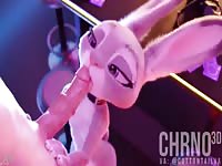 Rabbit animal girl sucking a big man's dick