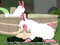 Sheep animal girl sucking a man's big cock and making it cum