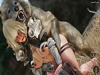 3D girl got banged by a dog's big hard dick