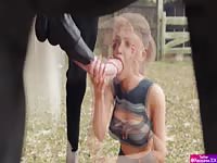 Nasty beastie gal sucking big horse dick in hentai beastiality porn